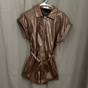 Lavish Tuscaloosa faux leather shorts romper / jumpsuit